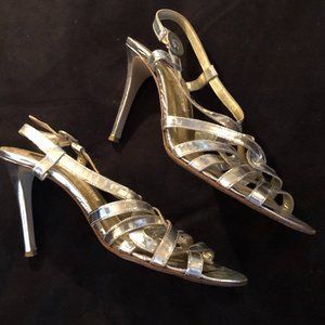 Cynthia Vincent metallic silver strappy high heels